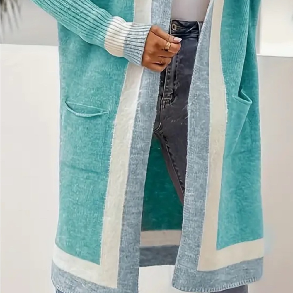 SO CHIC BOUTIQUE COLOR BLOCK CARDIGAN! BRAND NEW! - Picture 7 of 9